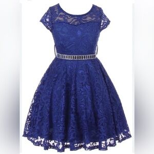 Just Kids Girl Cap Sleeve Lace Skater Stone Belt Flower Girls Dress Scoop Neck12